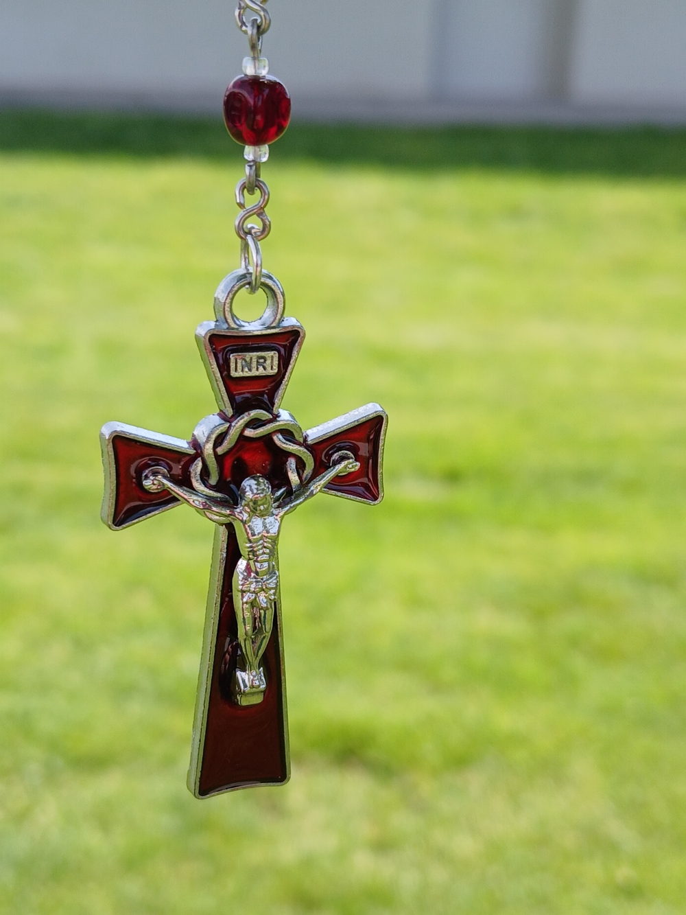 Saint Michael Red Bead Rosary Necklace - Picture 3 of 6